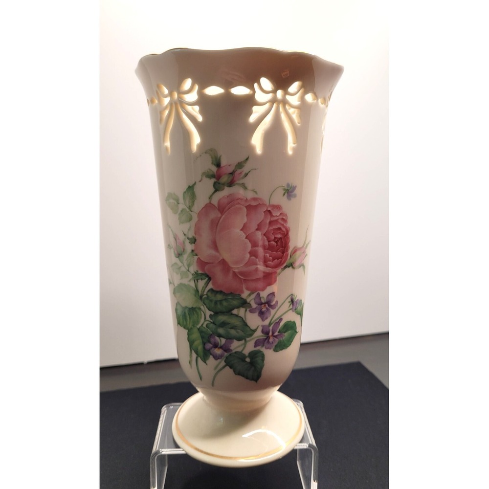 LENOX Victorian Cabbage Rose Vase w/ Gold Trim - Vintage & Gorgeous!
